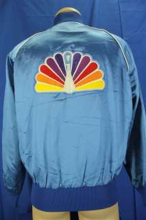   NBC Original Peacock Embroidered Patch Blue Satin Jacket Large  