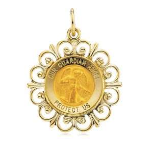  Guardian Angel Medal in 14 Karat Yellow Gold: Jewelry