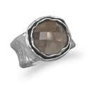  Smoky Quartz Ring Textured Sterling Silver Band a 12mm Faceted Smoky 