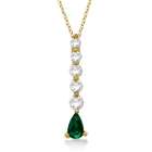 Allurez Graduated Diamond and Pear Emerald Drop Earrings 14k Yellow 