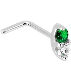   Shaped   14K White Gold Green 1.5mm CZ Marquise Nose Ring Jewelry