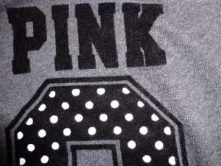 VICTORIAS SECRET Love Pink Polka Dot Gray Crew Neck Long Sleeve 