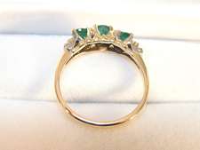10K Yellow Gold 3 Emeralds & 2 Diamonds Ring  