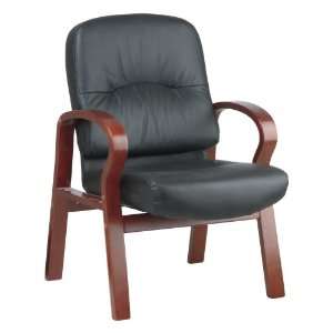  Eco Leather Visitors Chair with Cherry Finish: Home 
