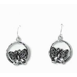    Silvertone Round Butterfly Dangle Earrings Fashion Jewelry Jewelry