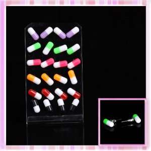  Special Mix Color Capsule Shape Plastic Earrings 12 Pair 