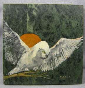 SNOWY OWL Painting on Marble   Signed Paperweight  