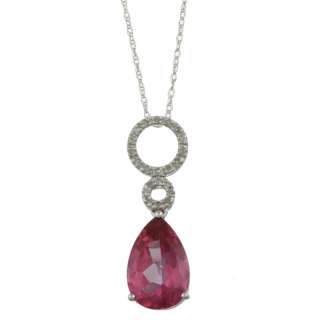 10k White Gold 3.6cttw Pear Pink Topaz Diamond Necklace  