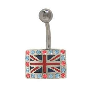  British Flag Belly Button Ring with Blue & Red Cz Gems 