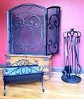 Pottery Barn Iron Fireplace Screen + Tools + Log Holder (Complete Set)