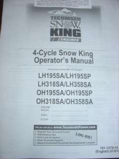 Tecumseh Motor Engine LH318SA LH358SA Snow King Manual  