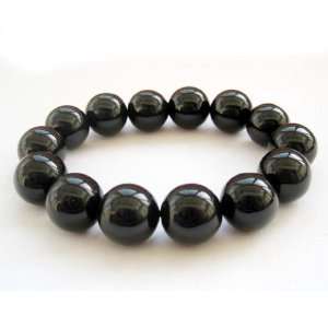  BIG Black Agate Stone 14mm Bead Beaded Stretch Bracelet 