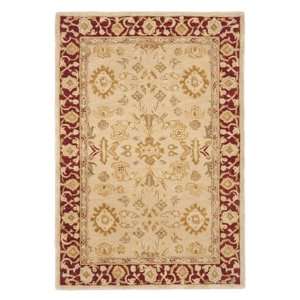   Ivory and Red Hand Spun Wool Round Area Rug, 4 Feet