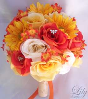 17pcs Wedding Bridal Bouquet Set Decoration Package Silk Flowers 