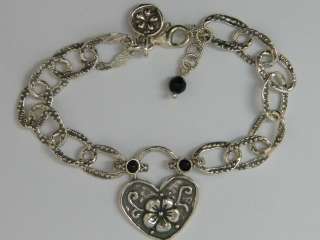 Sterling silver with heart flower bracelet handcrafted Israel Elegant 