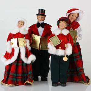  Set of 4 Red & Green Victorian Era Caroling Family 