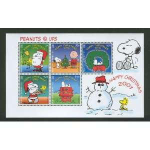  Snoopy Christmas Peanuts Sheet of 5 Mint Gibraltar Stamps 