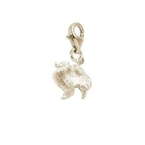   Pomeranian Charm with Lobster Clasp, Gold Plated Silver Jewelry