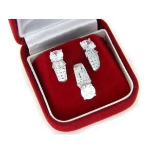  Real Silver Cubic Zirconia Solitaire Pendant+earring Set 