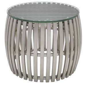  Nuevo Living Drum Side Table in Stainless with Glass: Home 