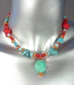 Natural Chunky Turquoise Jade Coral Acrylic Nuggets Necklace Earrings 