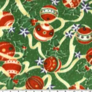   Fleece Fabric Holly & Ornaments Green By The Yard: Arts, Crafts
