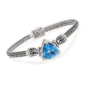    12.00 Carat Blue Topaz Balinese Bracelet In Two Tone Jewelry
