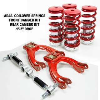   /Del Sol Adjustable Front Red+Rear Black Camber Kit+Coilovers Springs