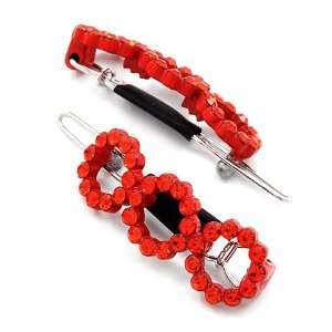   Red Open Round Rhinestone Circle Snap Hair Barette Clips: Jewelry