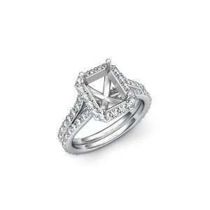  1.20Ct Pave Diamond Radiant Engagement Ring Semi Mount, F 