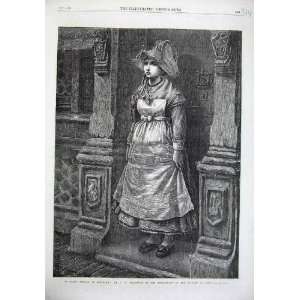    1869 Rainy Brittany France Young Woman Doorstep Art