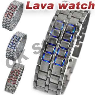 New Lava Iron Samurai Metal Red Blue LED Faceless Bracelet Sport Watch 