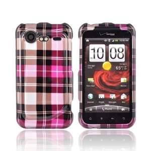 Hot Pink Pink Brown Plaid on Silver Hard Plastic Case Cover For HTC 