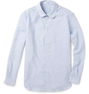   Casual shirts > Striped shirts > Round Collar Striped Cotton Shirt