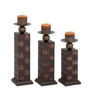    Set of Three Decorative Wood Candle Holders
