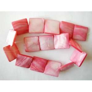  25mm pink shell flat square beads 16 strand