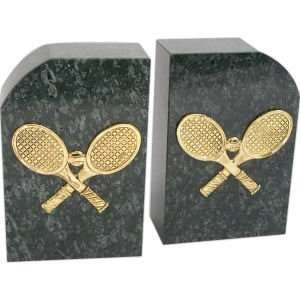  Green Marble Gold Plated Tennis Bookends, tarnish proof 