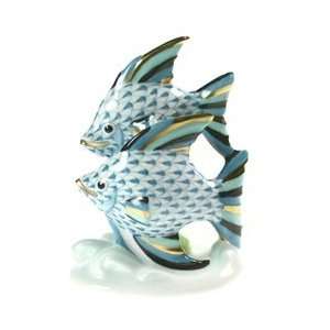  Herend Pair of Fish Turquoise Fishnet