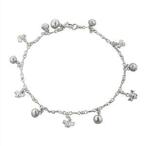    Sterling Silver Anklet with Bee and Ball Charms Size 10 Jewelry