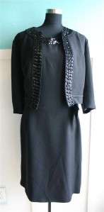 VTG 50s 60s black sequin cocktail dress jacket bow gown party L/XL 