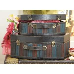   : Set of 2 Striped Luggage Style Bamboo Storage Boxes: Home & Kitchen