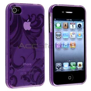 Purple Flower TPU Gel Rubber Skin Case Cover+PRIVACY FILTER for iPhone 