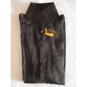 Mens 100% Thai Silk Shirt  Black with Mosaic Artwork Pattern (Size 