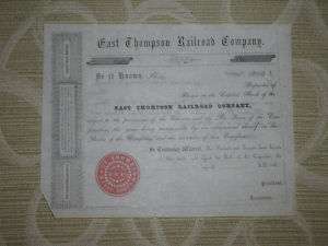 c1850 East Thompson Railroad Co Stock Certificate  