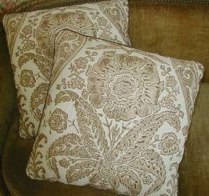 Scalamandre Linen Fabric Custom Decorator Throw Pillows Tan Ivory 2 