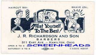 Old BARBER SHOP Business Card Ad/Blotter HAMILTON OHIO  