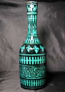 Antique Islamic/Persian Kashan Pottery Bottle C.1890, Turquoise Glaze 