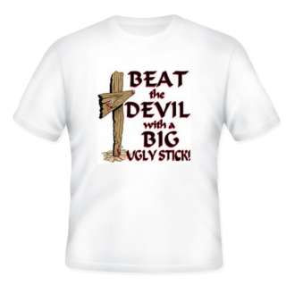   sleeve T shirt Jesus beat the devil with a big ugly stick cross  
