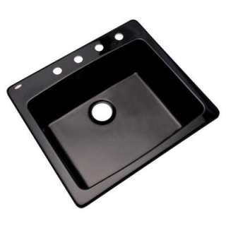   Drop In Acrylic 25x22x9 4 Hole Single Bowl Kitchen Sink in Black