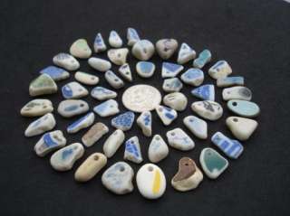   BEACH SEA GLASS 50 TOP DRILLED POTTERY HAWAII BEADS TINY PIECES  
